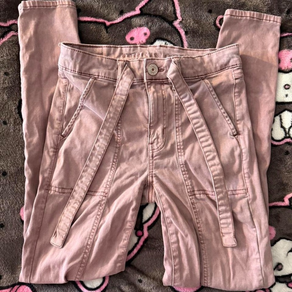 American Eagle Outfitters Pink Jeggings with Tie Details